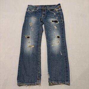 Rivet De Cru Jeans Mae 36x34‎ 36x32 Light Wash High Rise Y2K Grunge Distressed